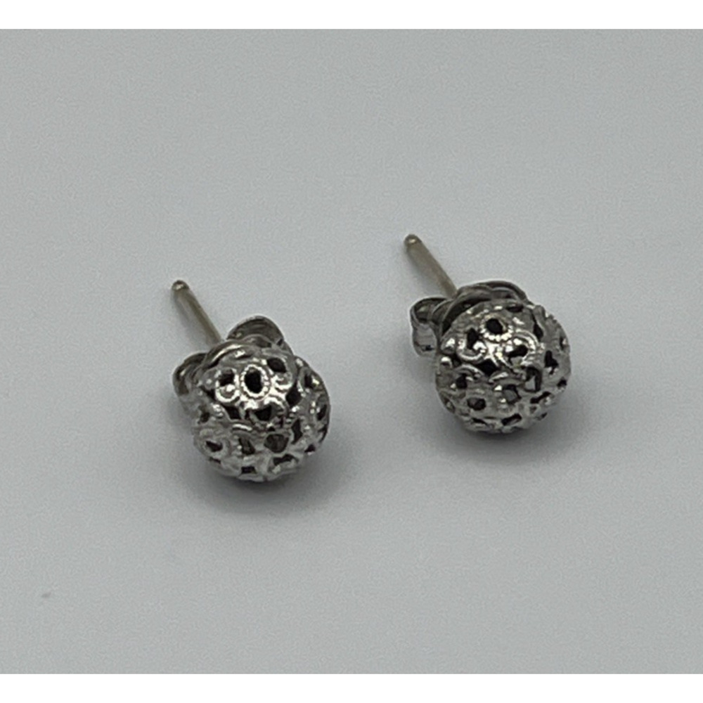 Filigree Ball Stud Earrings Silver Tone